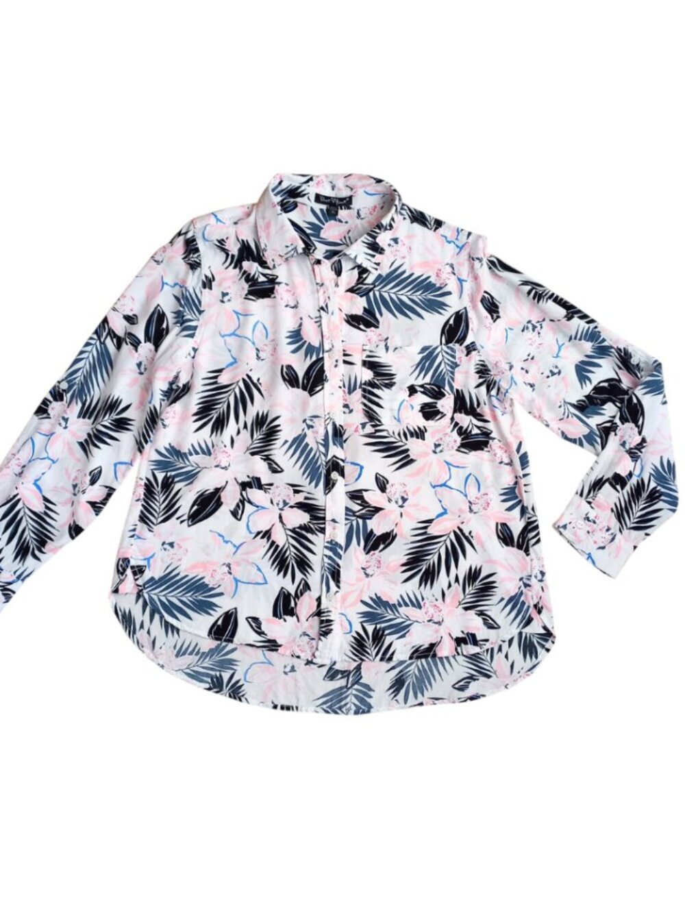 Velvet Heart Tropical Floral Button Down Blouse - Rayon Long Sleeve Top, Size XL